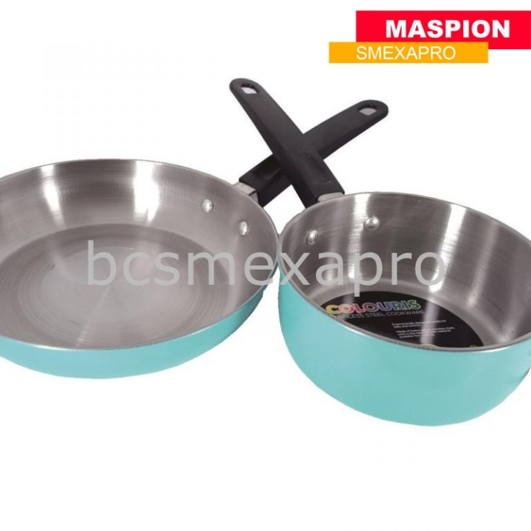 Maspion SS Panci 2 Pcs Colouris Set Stainless Steel Panci Susu 14 cm / Milk Pan + Panci Wajan Penggorengan / Frypan 20 cm - Businness Center
